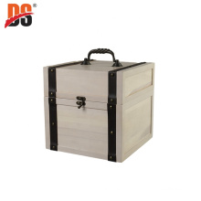 DS Customized Transparent White Paint Wooden Storage Boxes Rustic Wood Gift Box Packaging With Handle